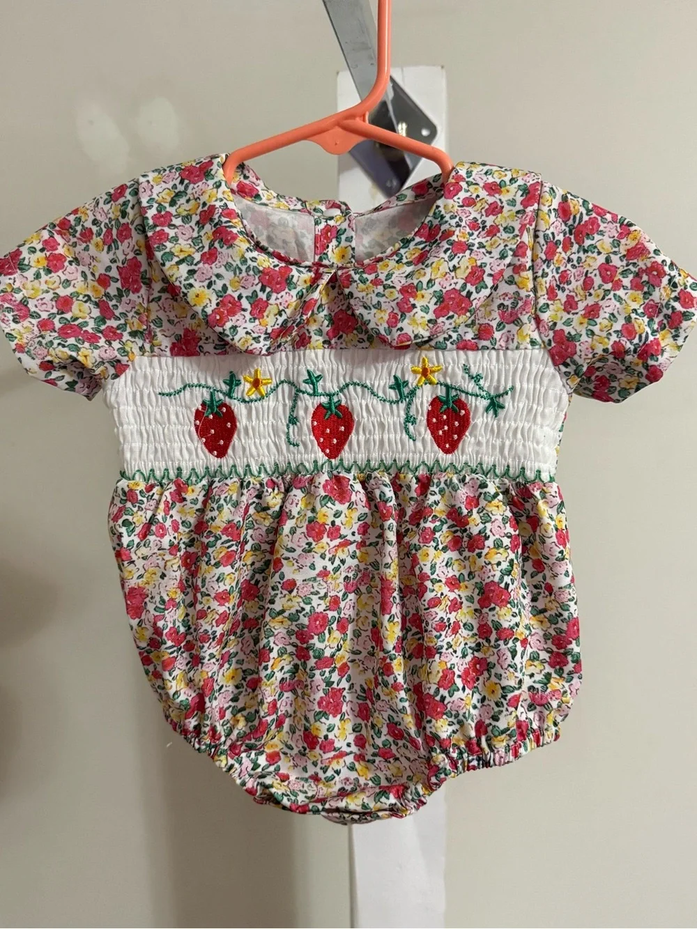 Smocked Strawberry Bubble Romper
